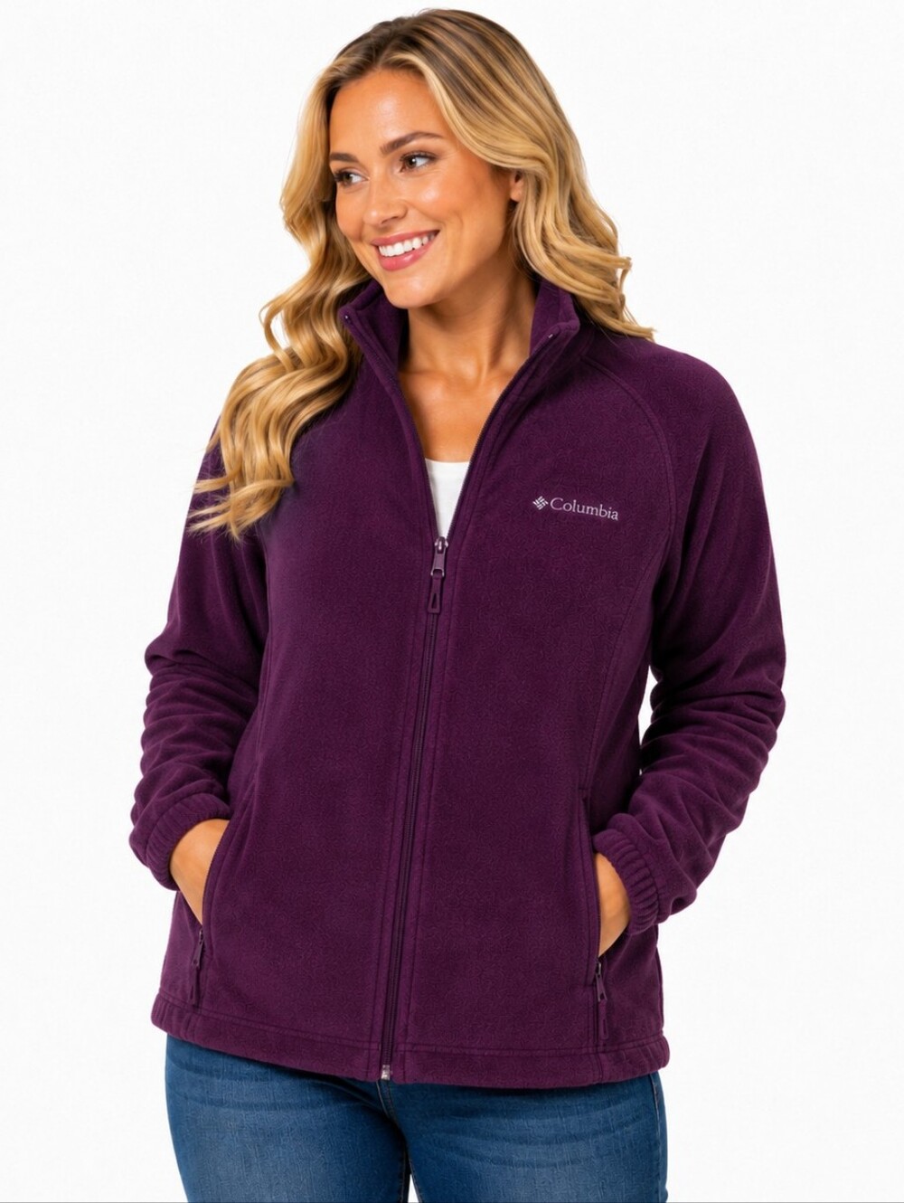 Columbia Sportswear Women’s M Plum Fleece Full Zip 4 Pocket Jacket NWOT - Picture 6 of 14